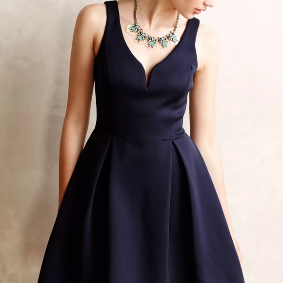 Anthropologie Ali Ro Navy Fit and Flare Pleated Dress Size 6 Ravine Flared Dress - Picture 3 of 9